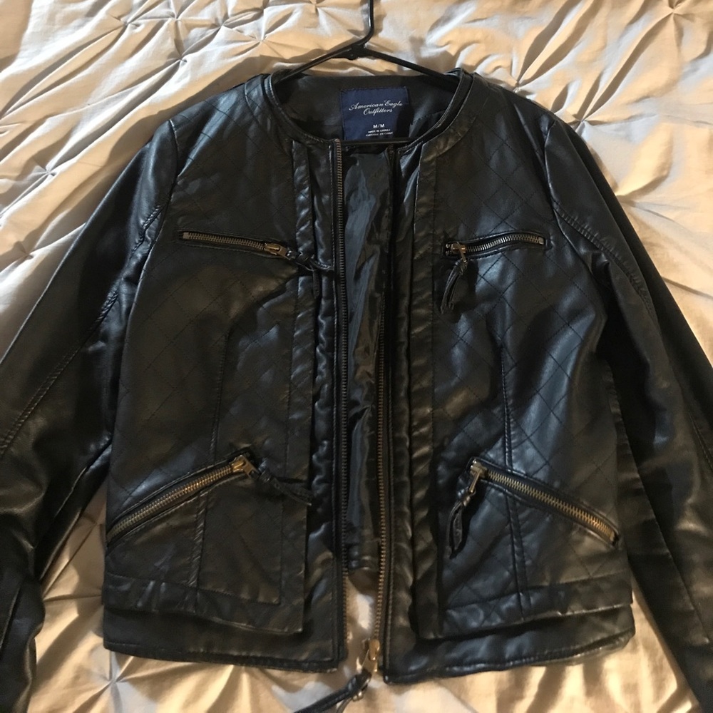 Black American Eagle faux leather jacket